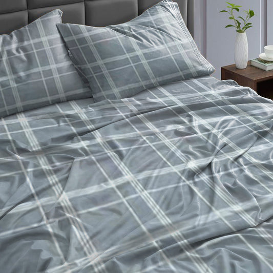 Cotton Bed Sheet Set - 3 Pieces  - Plaid check