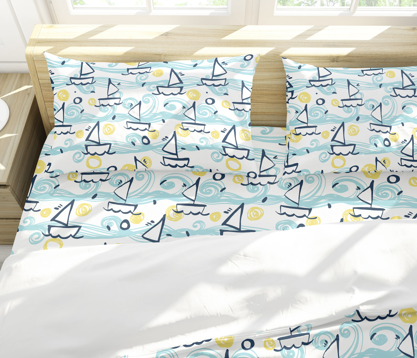 Printed Microfiber Bed Sheet - Boats