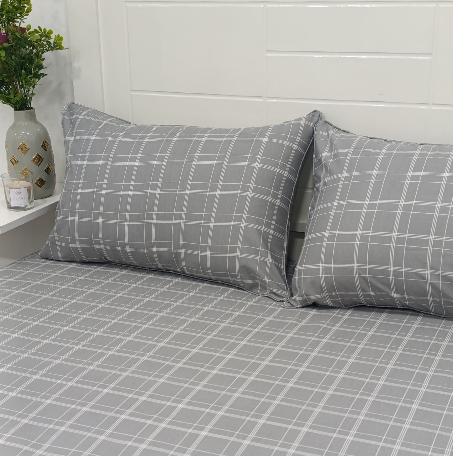 طقم ملاءات سرير قطنية - 3 قطع - نقشة مربعات