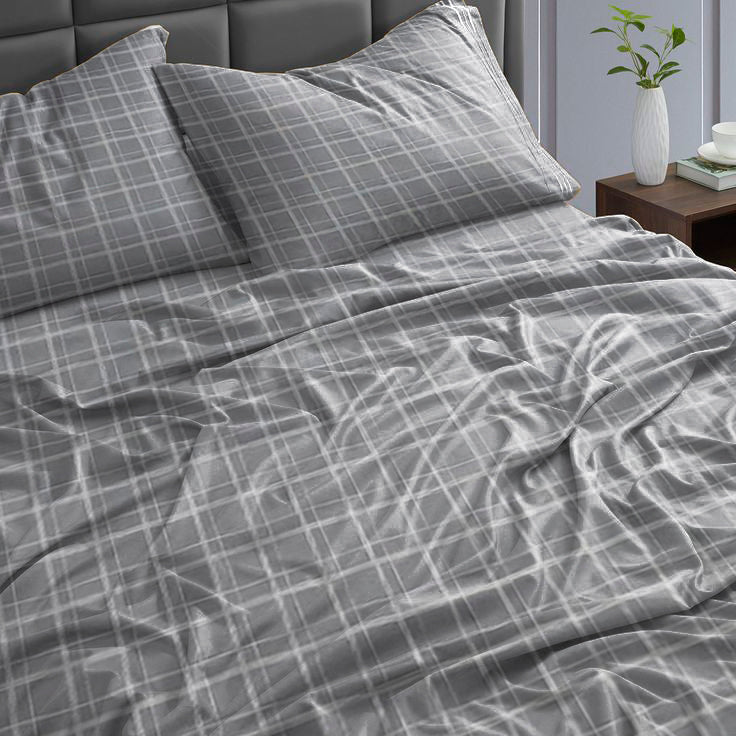 Cotton Bed Sheet Set - 3 Pieces  - Plaid check