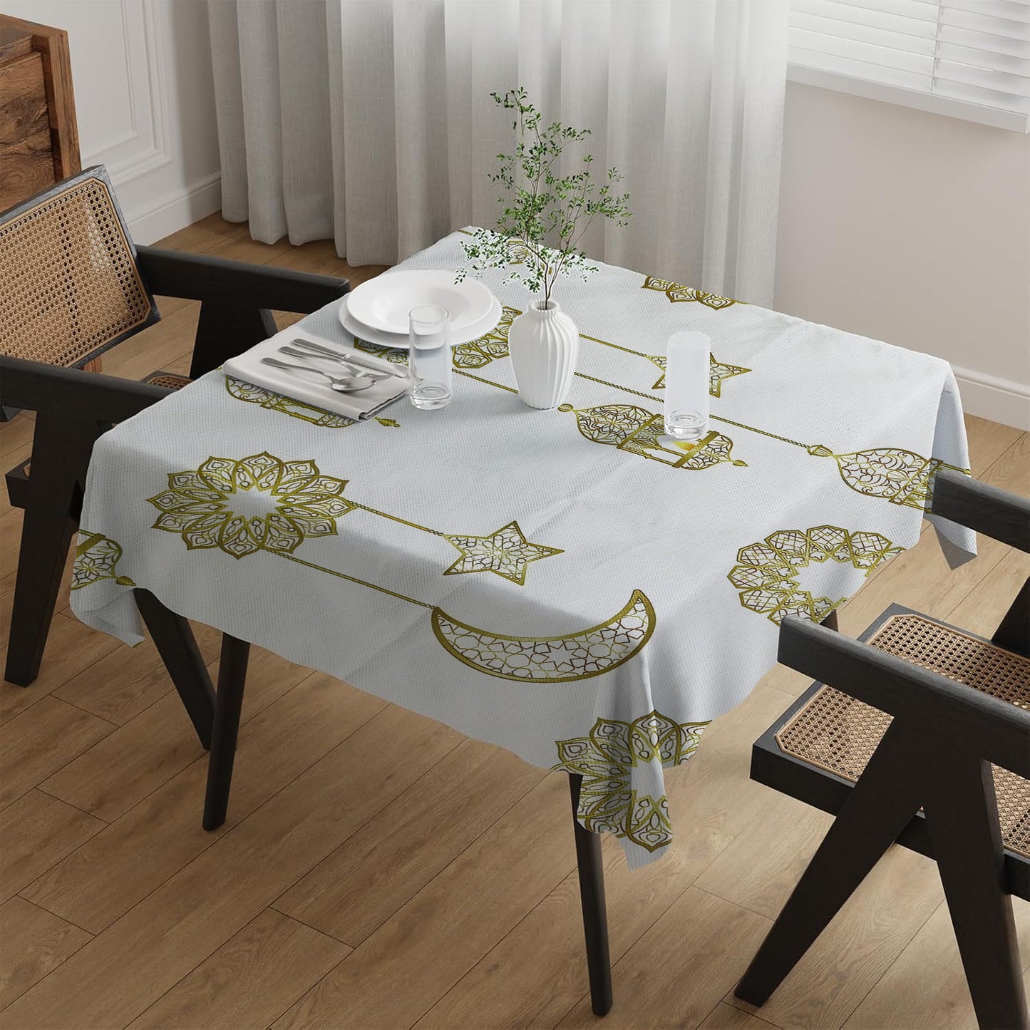 Ramadan Table Cover with Islamic Lantern and Moon Design